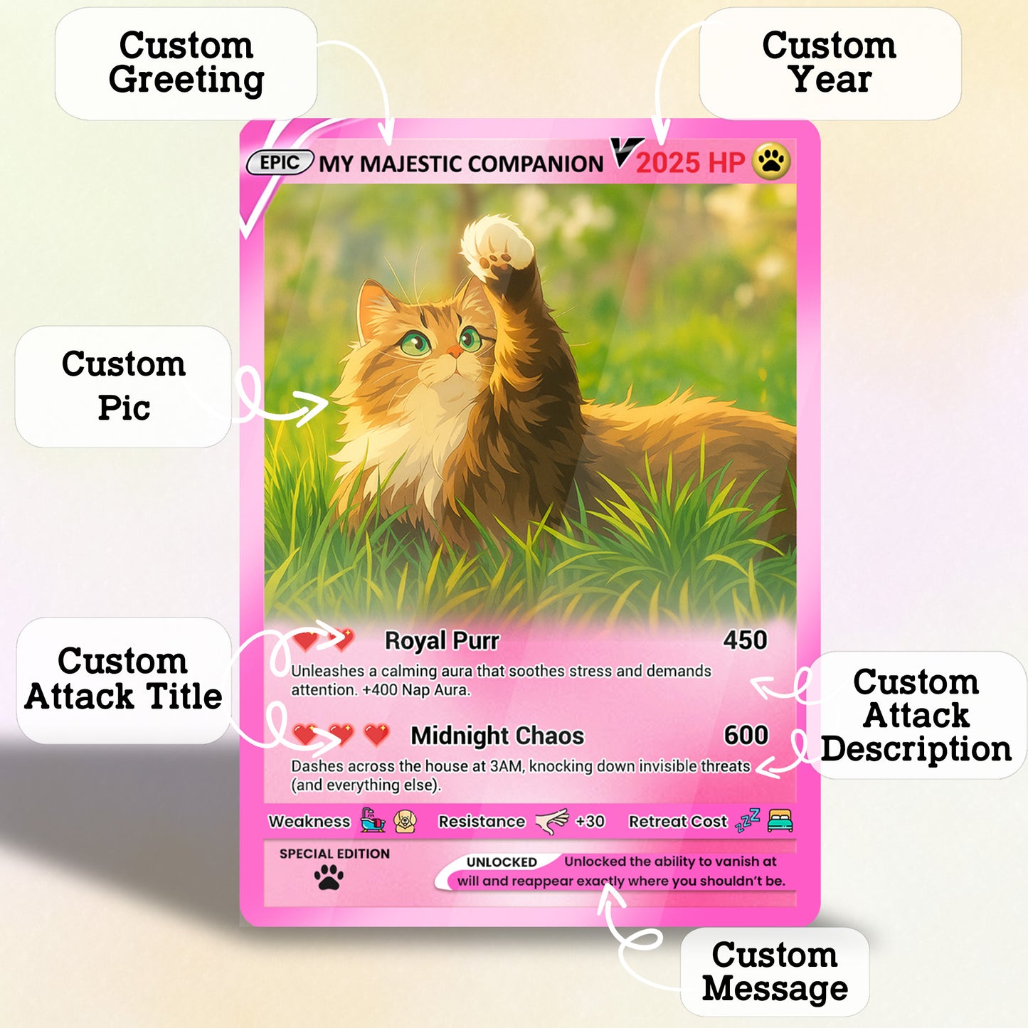 Custom Pokémon Card for Pet Lovers, Personalized Pokémon Card with Pet Photo for Cat Dad Cat Mom - CPC-35