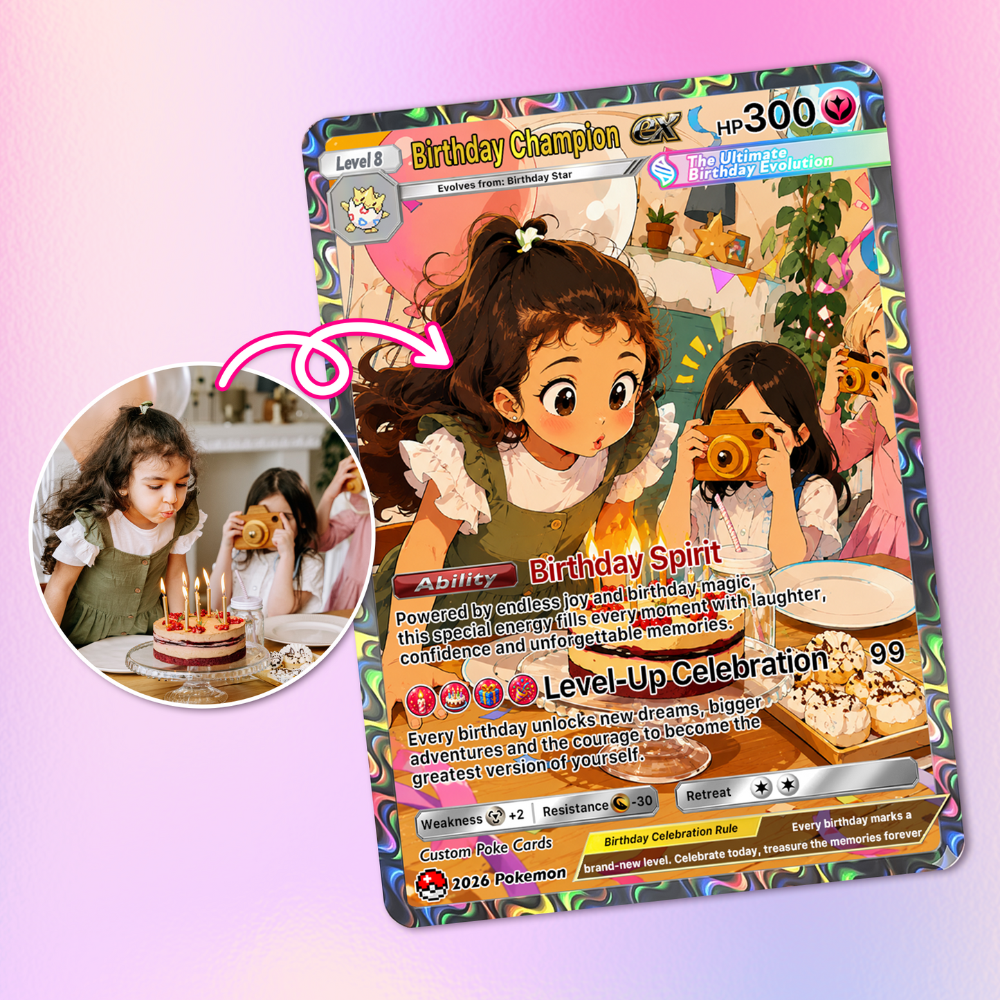 Happy Birthday Custom Pokémon Card - Personalized Pokémon Card for Date of Birth - Customizable Pokémon Gift from Parents, Grandparents for Kids - CPC-DOB-01