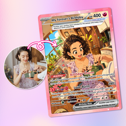 Happy Birthday Custom Pokémon Card for Her - Personalized Pokémon Card by Animated Photo - Customizable Pokémon Gift from Boyfriend, Husband for Girlfriend & Wife - CPC-DOB-06