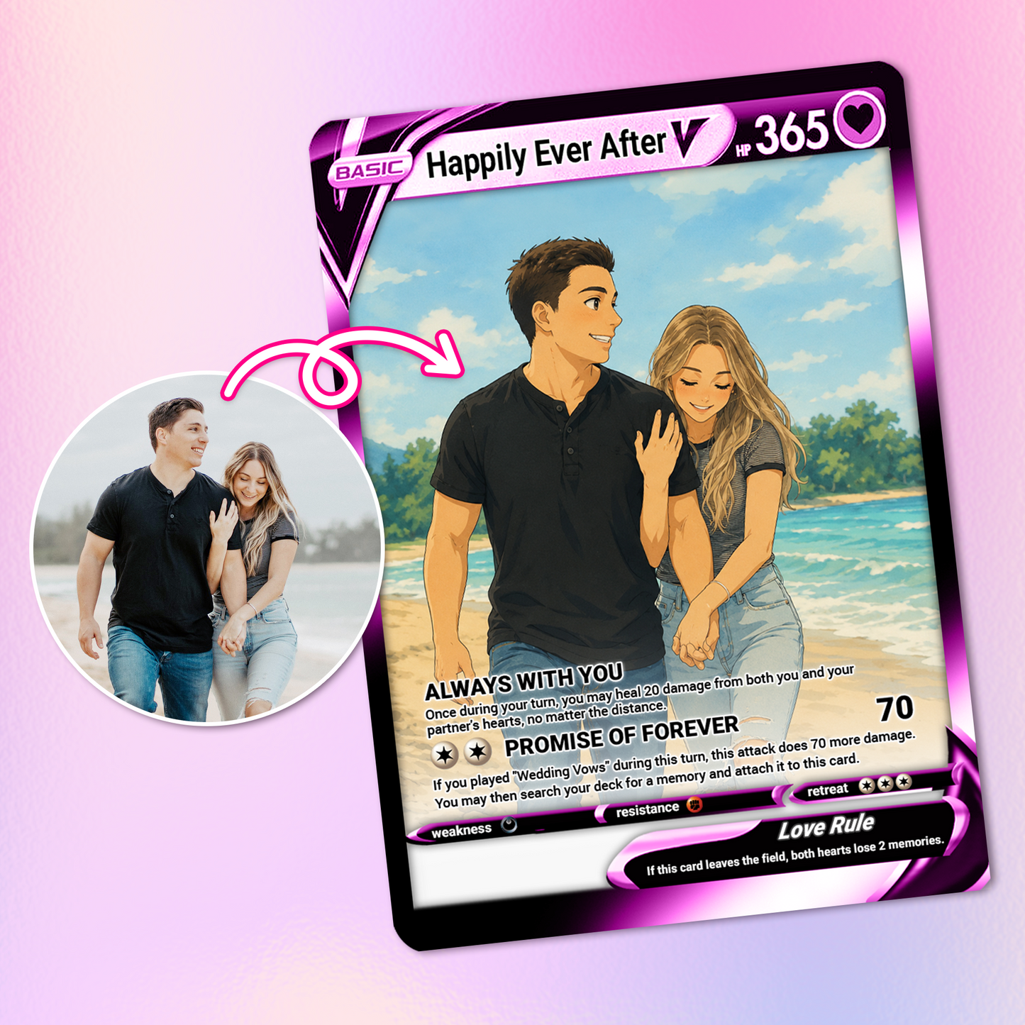 Custom Pokemon Card for Couple - Personalized Anime-Inspired Pokemon Card - Holographic Effect Available - CPC-46