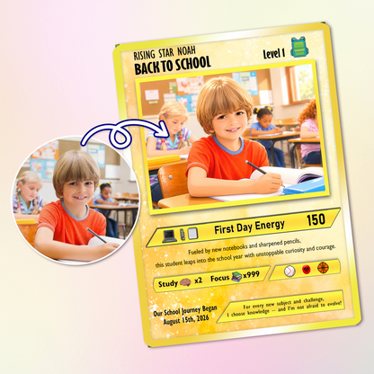 Back to School Custom Pokémon Card - Personalized Pokémon Card with Anime Picture for Kids, Students - First Day of School Gift from Parents - CPC-146.A