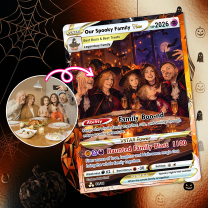 Family Halloween Custom Pokémon Cards with Anime Picture, Personalized Pokemon Cards, Animated Gifts for Family Members - CPC-hlw-09