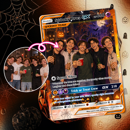 Halloween Custom Pokémon Card for Best Friends, Personalized Pokémon Card with Animated Photo, Customizable Group Gift, Custom Halloween Gift for Friends, Pokémon Party Gift - CPC-hlw-11
