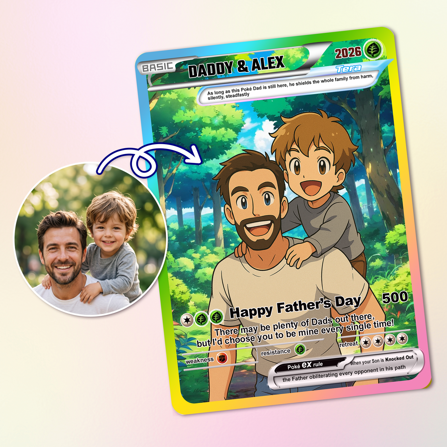 Custom Pokemon Card  - Anime-Inspired Personalized Pokemon Card for Dad - Personalized Poke Card Custom Gift for Dad - CPC-17