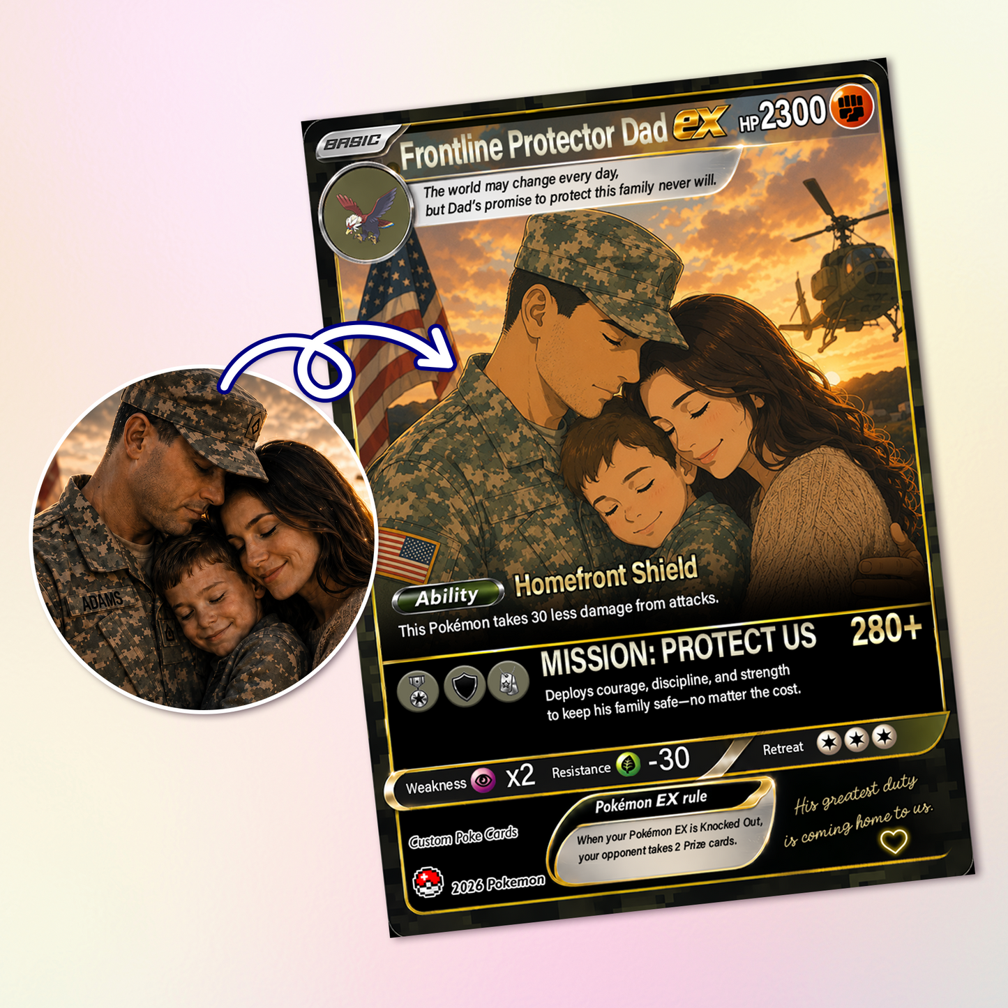 Special Edition for Military Dad Custom Pokémon Card - Father’s Day Personalized Pokémon Card for The Army Dad - Comic Anime Customizable Gift from Wife, Son & Daughter - CPC-143