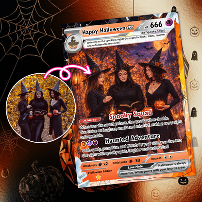 Custom Pokémon Card for Best Friends, Halloween Anime Transformation Metal Card, Personalized Group Gift, Custom Halloween Gift for Friends, Pokémon Party Gift - CPC-hlw-10