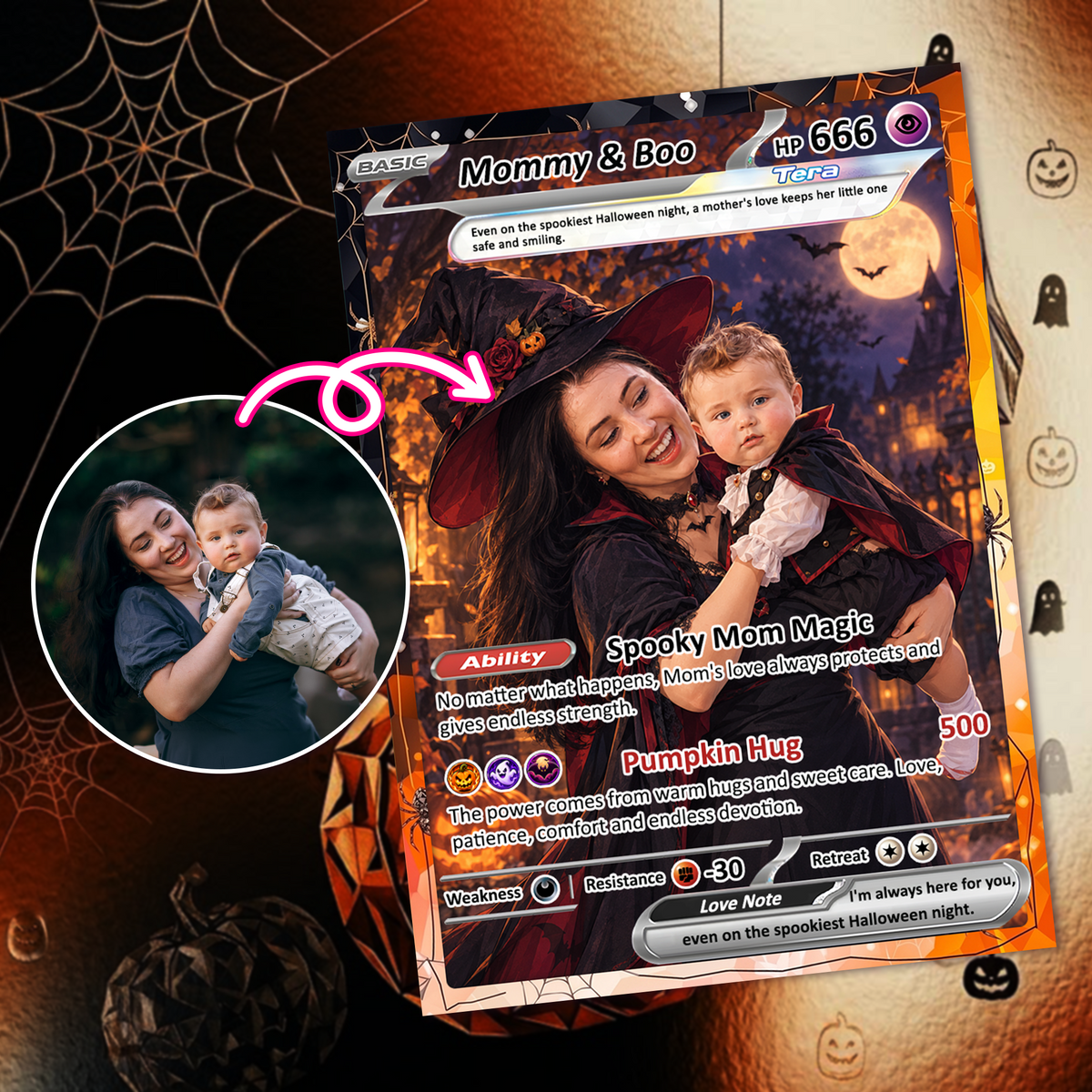 Custom Pokémon Card for Girlfriend & Wife, Halloween Anime Transformation Metal Card, Personalized Romantic Gift for Her, Custom Halloween Gift from Husband & Boyfriend - CPC-hlw-07