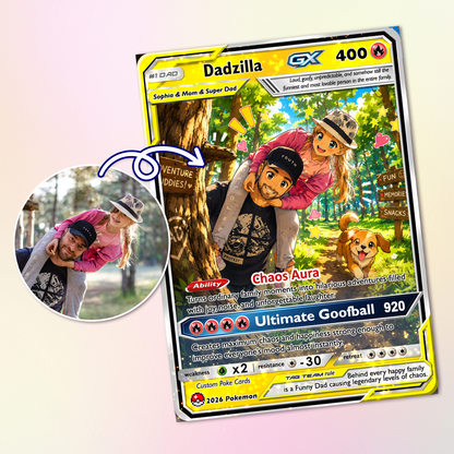 Unique Gift For a Funny Dad - Happy Father's Day Custom Pokémon Card - Comic Anime Style Personalized Pokémon Card for Funny Dad - Perfect Gift from Wife & Kids - CPC-123