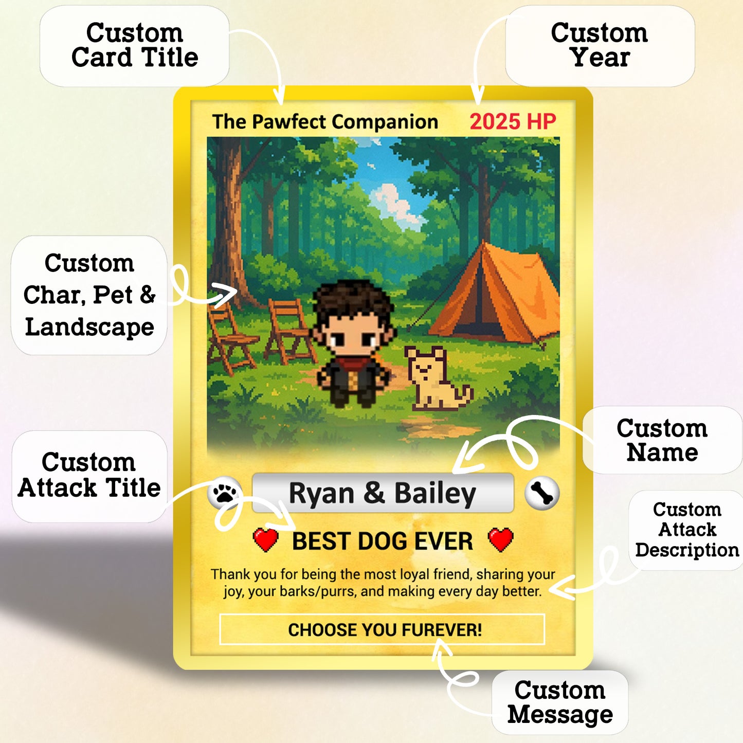Pixel Characters Custom Pokémon Card for Pet Lovers, Anime-style Inspired Personalized Pokémon Card for Dog Dad Dog Mom - CPC-18