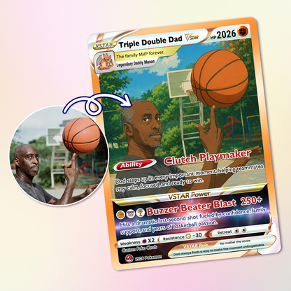 Basketball Dad Custom Pokémon Card for Father's Day - Father’s Day Personalized Pokémon Card for Sport Dad - Comic Anime Customizable Gift from Supporter, Wife, Son & Daughter - CPC-137