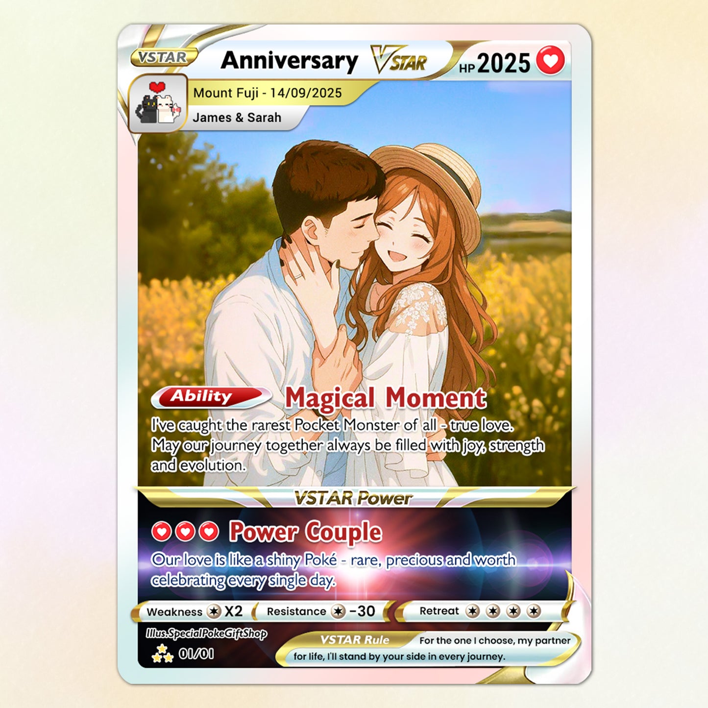 Anime Transformation Custom Pokemon Card - Personalized Poke Card for Couples - Holographic Effect Available - CPC-30