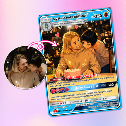 Happy Birthday Custom Pokémon Card for Him - Personalized Pokémon Card by Animated Photo - Customizable Pokémon Gift from Girlfriend, Wife for Boyfriend & Husband - CPC-DOB-07