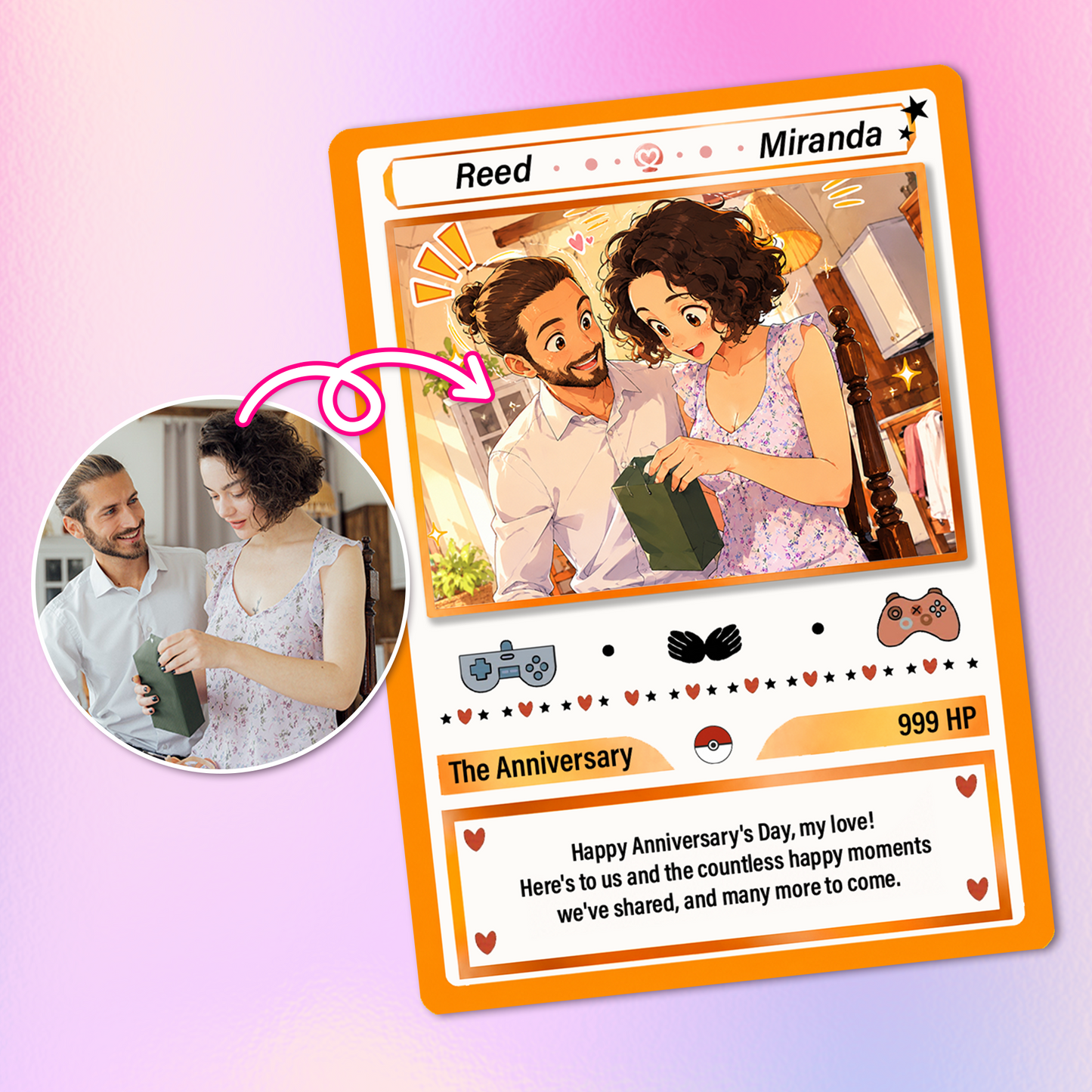Custom Pokémon Cards with Anime Picture, Personalized Poke Cards Animated Style Gifts for Him and Her - CPC-153.B