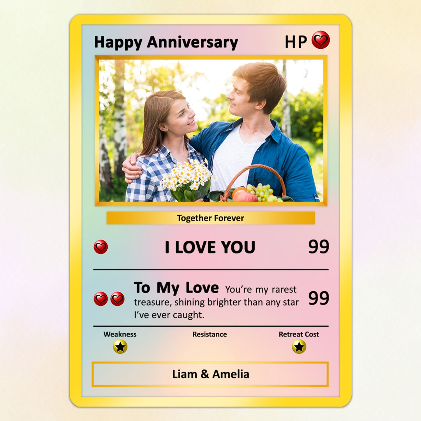 Happy Anniversary Card, Custom Pokémon Cards with Anime Picture, Personalized Poke Cards Animated Style Gifts for Him and Her - CPC-61