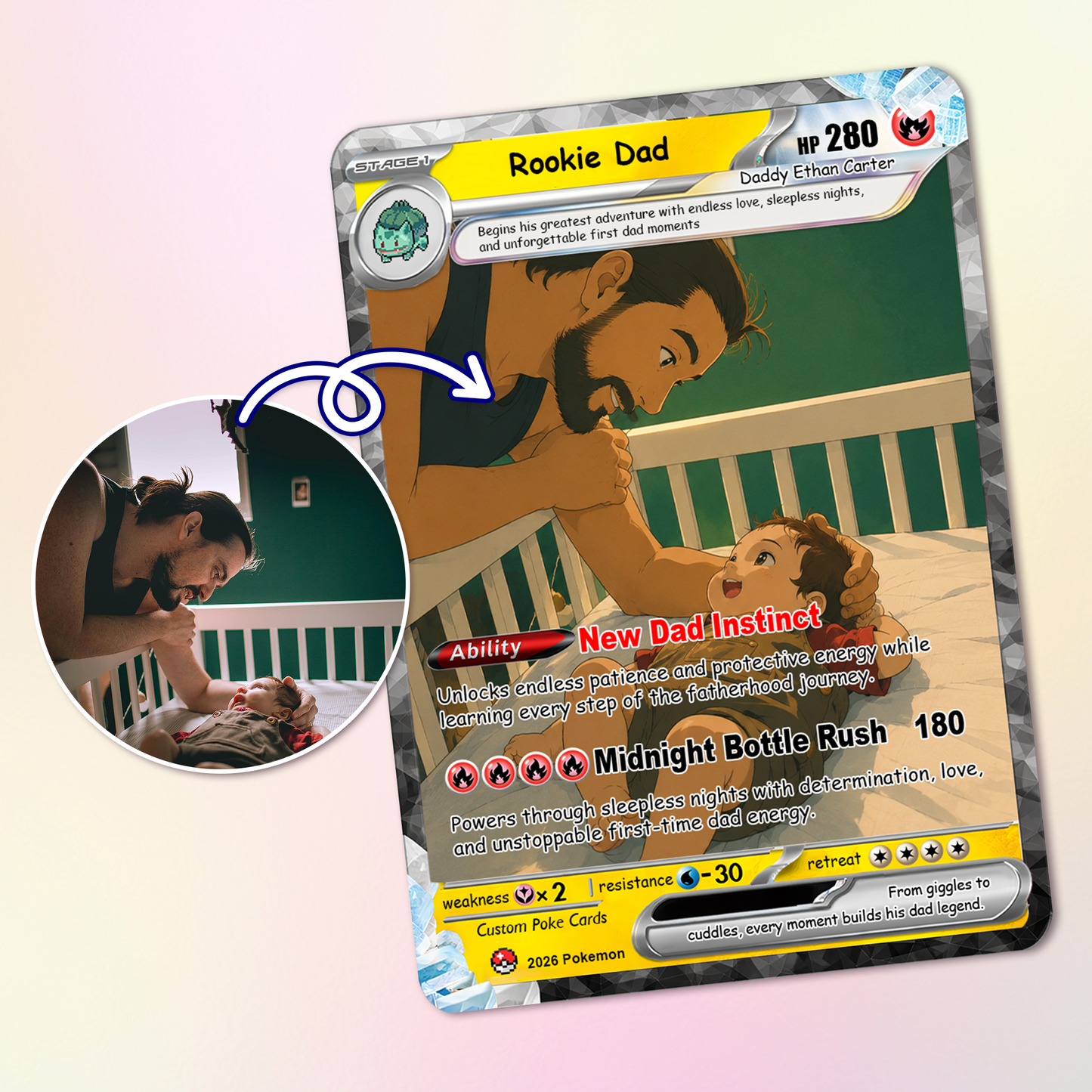 First-Time Dads Custom Pokémon Card - Comic Anime Style Personalized Pokémon Card for First Father’s Day - Perfect Gift for New Dads - CPC-126