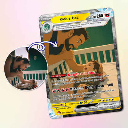 First-Time Dads Custom Pokémon Card - Comic Anime Style Personalized Pokémon Card for First Father’s Day - Perfect Gift for New Dads - CPC-126