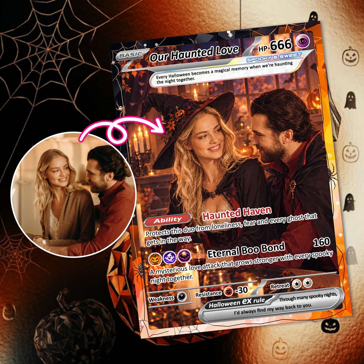 Halloween Personalized Pokemon Cards, Custom Pokémon Cards with Animated Photo, Gifts for Lovers, Husband and Wife - CPC-hlw-04
