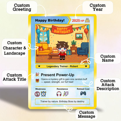 Happy Birthday Custom Pokémon Card - Pixel Characters &, Photo Upload Personalized Pokémon Card - CPC-13