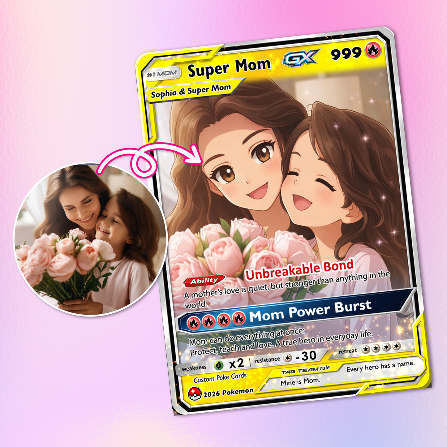 Mother’s Day Personalized Pokemon Card - Custom Pokémon Card for Mom - Customizable Gift from Husband Daughter, Son | Ghibli - Anime Style Trading Card - CPC-82