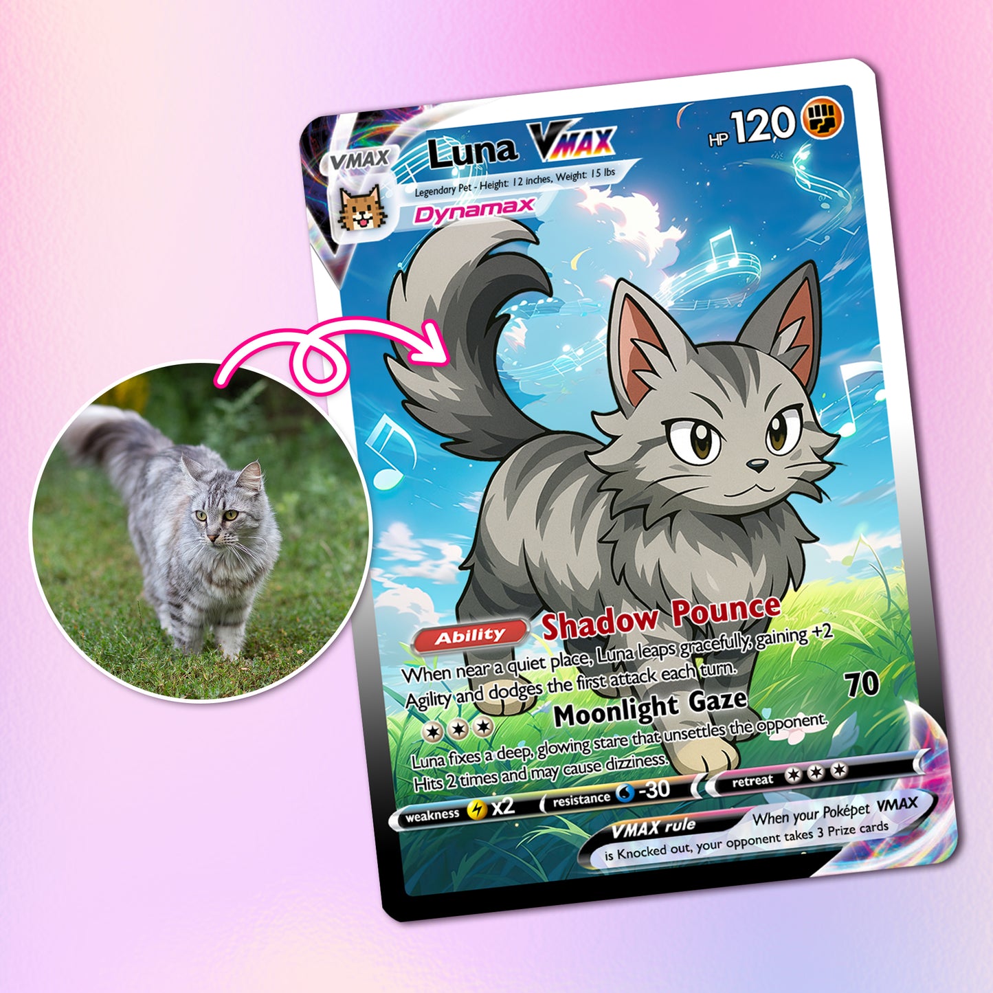 Custom Pokémon Card for Pet Lovers, Personalized Pokémon Card with Pet Photo for Dog Mom Cat Mom Dog Dad Cat Dad - CPC-48