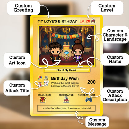 Birthday Custom Pokémon Card for Couples, Pixel Characters & Photo Upload Personalized Pokemon Card, Customizable Pokemon Cards for Birthday - CPC-14