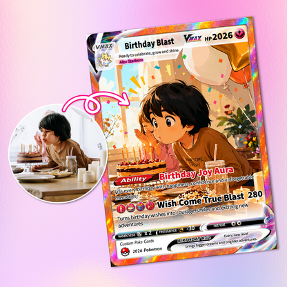 Happy Birthday Custom Pokémon Card - Personalized Pokémon Card by Animated Photo - Customizable Pokémon Gift from Parents, Grandparents for Kids - CPC-DOB-02