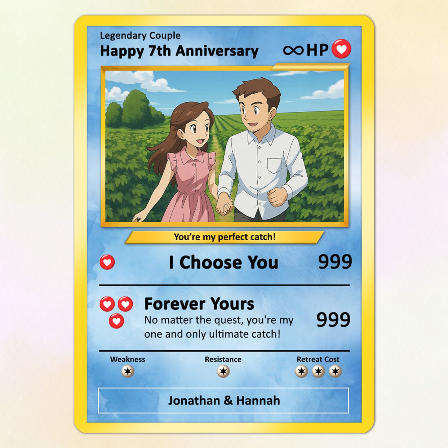 Personalized Pokemon Card for Couples with Anime Style - Custom Couple Pokemon Card for Him Her - Custom Names Anniversary - CPC-36