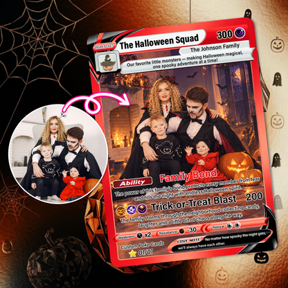 Family Halloween Custom Pokémon Cards with Anime Picture, Personalized Pokemon Cards, Animated Gifts for Family Memebers - CPC-hlw-02