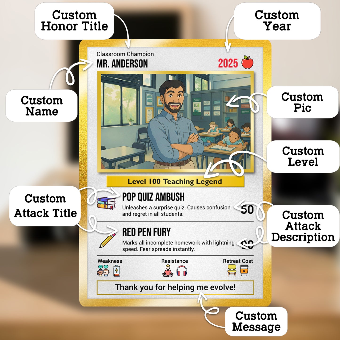 Classroom Champion Gift Card, Custom Pokemon Cards Teacher Appreciation, Change Your Photo to Ghibli Style, Thank You Teacher Gift, Personalized Pokemon Cards - CPC-65