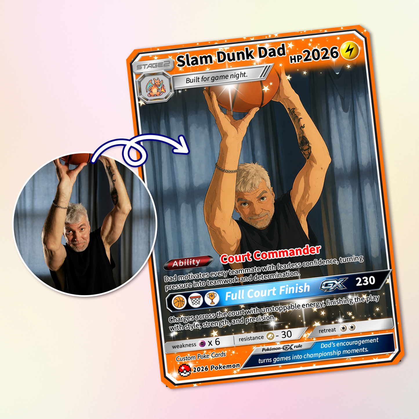 Happy Father's Day Custom Pokémon Card for Basketball Dad - Father’s Day Personalized Pokémon Card for Sport Dad - Comic Anime Customizable Gift from Supporter, Wife, Son & Daughter - CPC-136