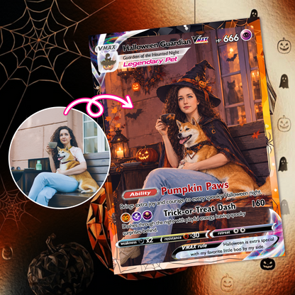 Halloween Custom Pokémon Cards with Animated Photo, Personalized Pokemon Cards, Unique Gift for Pet Lovers, Pet Dad, Pet Mom, Dog Dad & Dog Mom - CPC-hlw-06