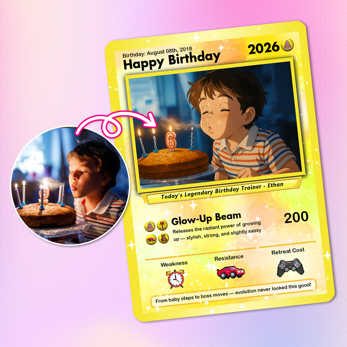 Happy Birthday Custom Pokémon Card, Personalized Pokémon Card for Date of Birth - CPC-11