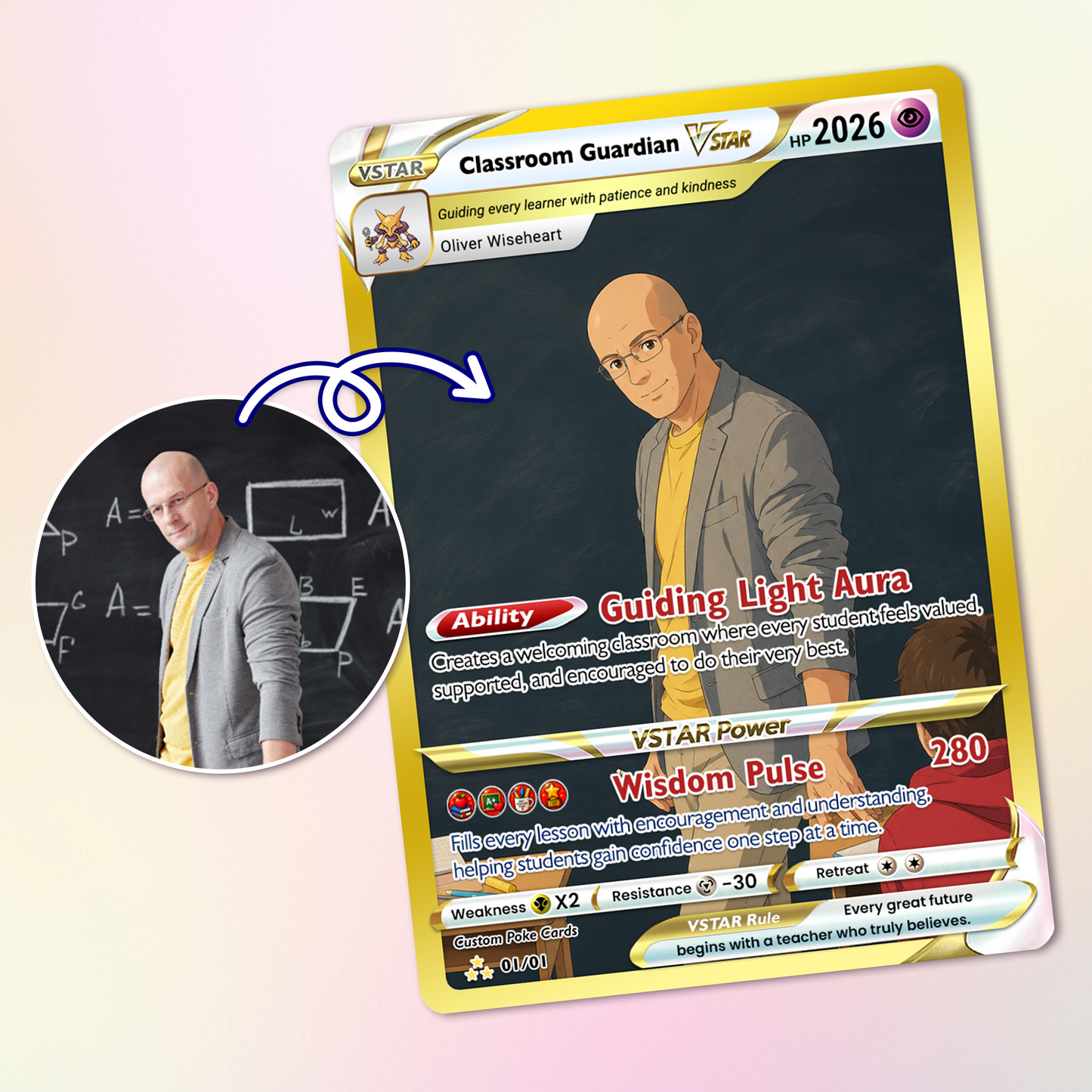Classroom Guardian Custom Pokémon Cards, Teacher Appreciation Gift Card, Personalized Pokémon Cards, Change Your Photo to Anime Styles, Thank You Teacher Gift - CPC-BTS-09