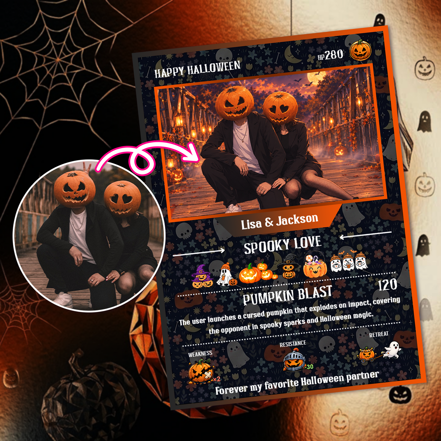 Halloween Custom Pokémon Cards with Anime Picture, Personalized Pokemon Cards, Gifts for Him and Her - CPC-hlw-01