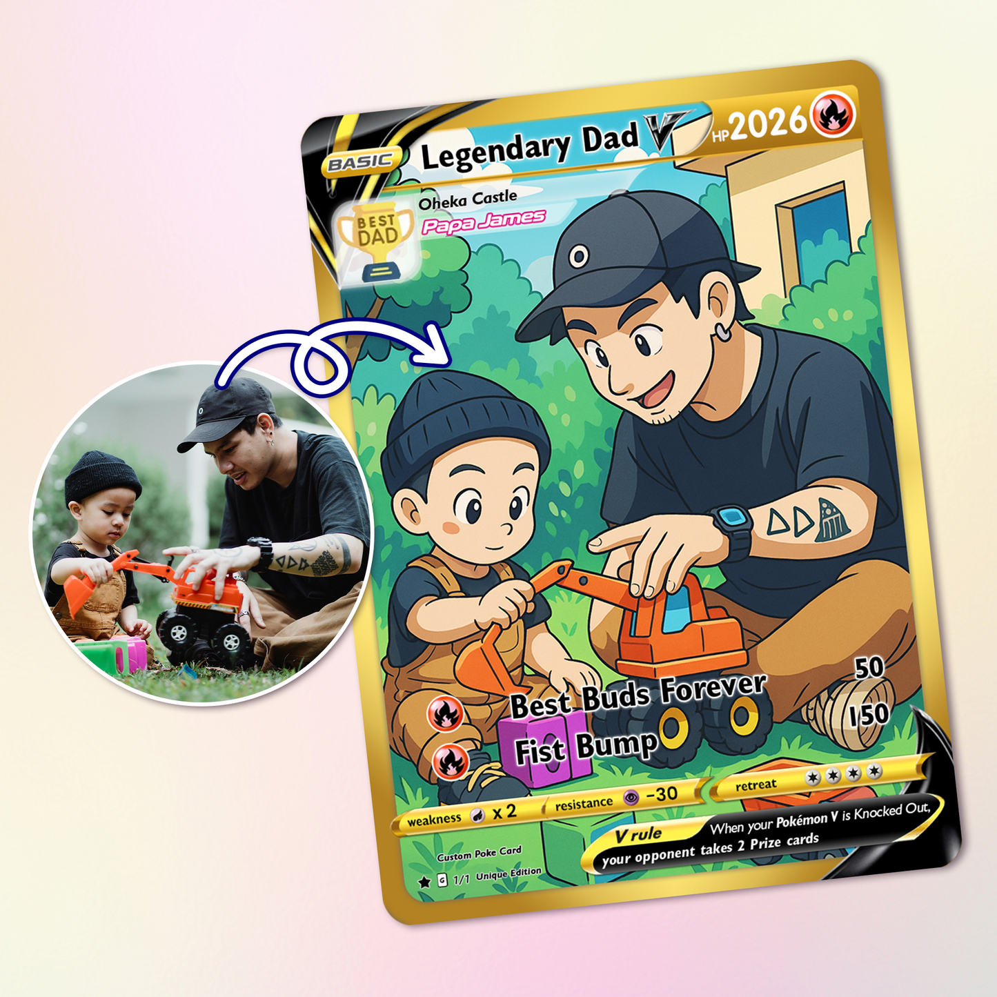 Best Dad Ever Pokemon Card, Custom Pokemon Card  - Anime-Inspired Personalized Pokemon Card for Dad - Perfect Gift for Dad - CPC-50