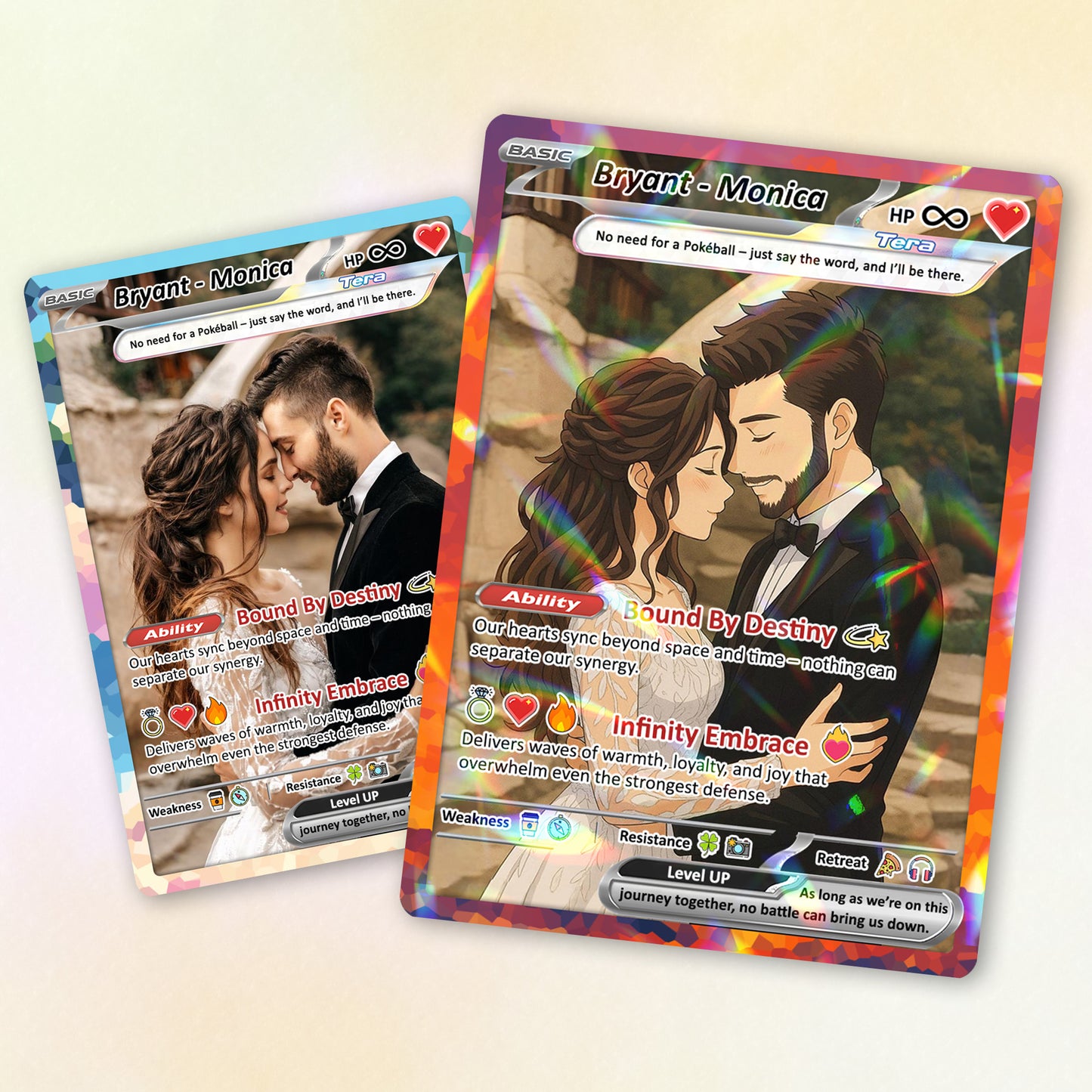 Custom Poke Card for Couple - Anime-Inspired Ghibli Aesthetic Pocket Monster Gift - Holographic Effect Available - CPC-20