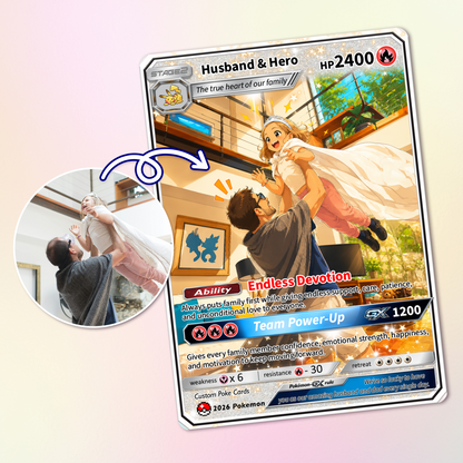 2026 Father's Day Custom Pokémon Card - Comic Anime Style Personalized Pokémon Card for Dad - Perfect Gift from Wife & Kids - CPC-118