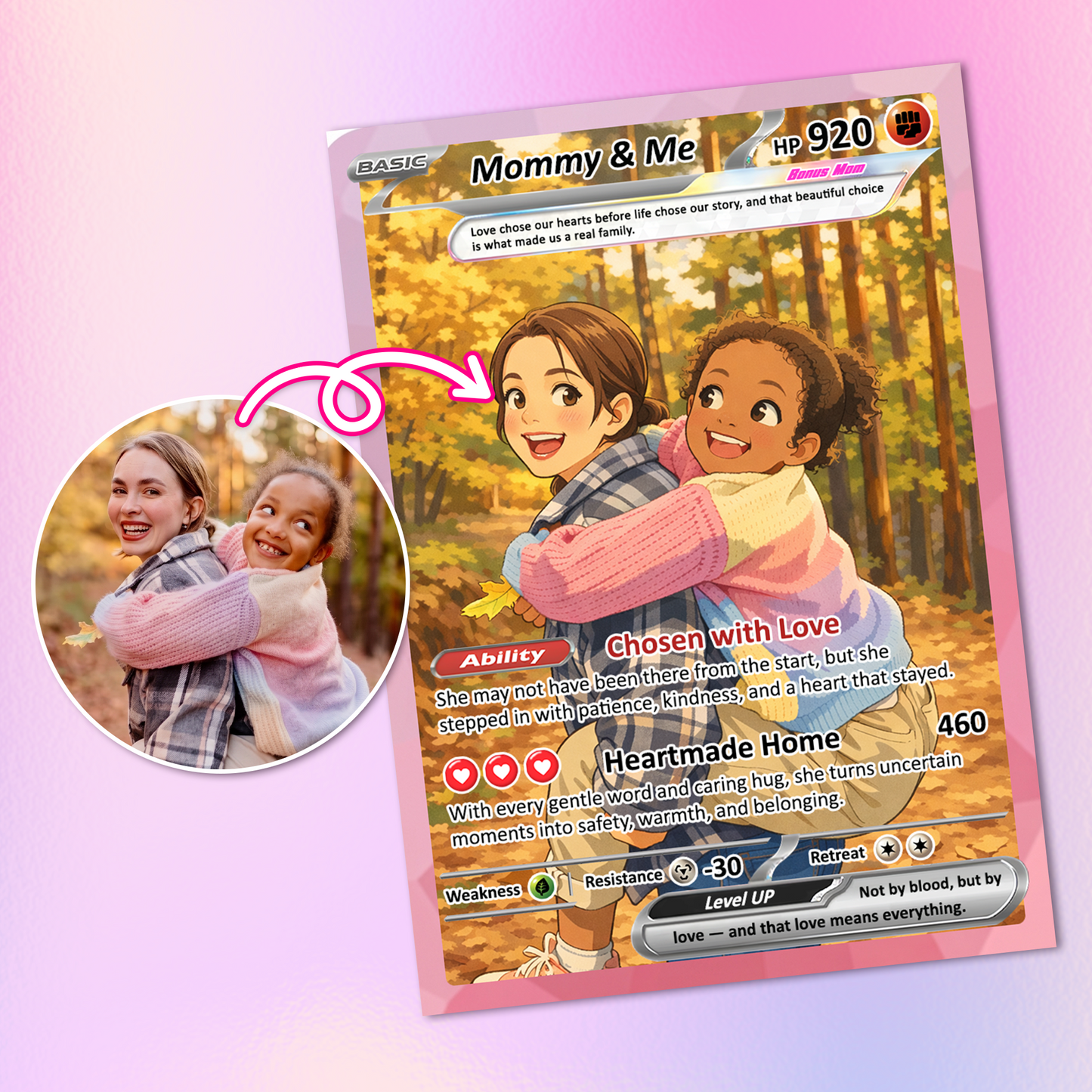 For Step Mom Happy Mother's Day Custom Pokémon Card - Personalized Bonus Mom Gift for Mother’s Day | Mommy & Me Customized Poke Gift - Customizable Trading Cards - CPC-101