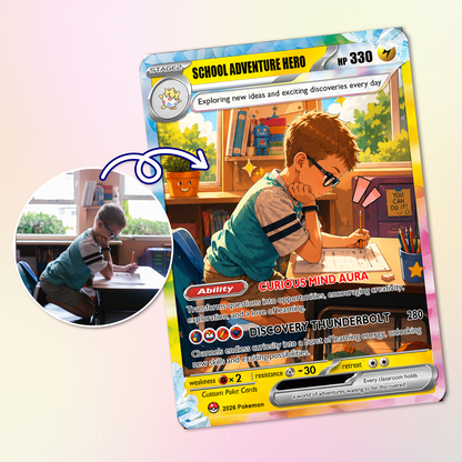 Back to School Personalized Pokémon Card - Custom Pokémon Card with Anime Picture for Kids, Students - First Day of School Gift from Parents - CPC-BTS-04
