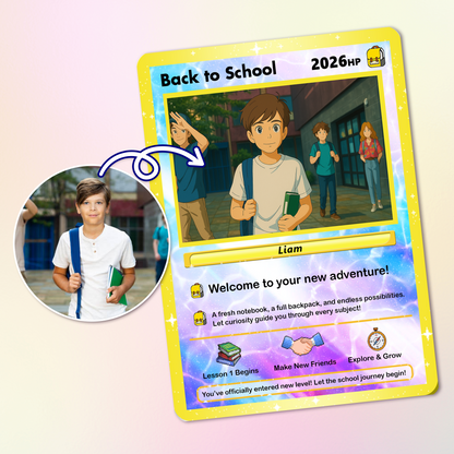 Back to School Custom Pokemon Card with Anime Style Transformation, Personalized Pokemon Card for First Day of School, Gift for Students, Son, Daughter - CPC-71