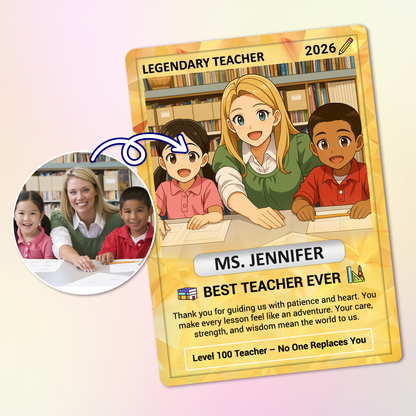 Legendary Teacher Gift Card, Custom Pokemon Cards Teacher Appreciation, Change Your Photo to Ghibli Style, Thank You Teacher Gift, Personalized Pokemon Cards - CPC-67