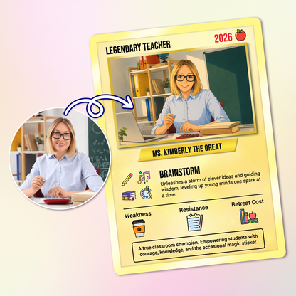 Custom Pokemon Cards Teacher Appreciation with Anime Photo, Change Your Photo to Ghibli Style, Thank You Teacher Gift from Parents & Students, Personalized Pokemon Cards - CPC-66.A
