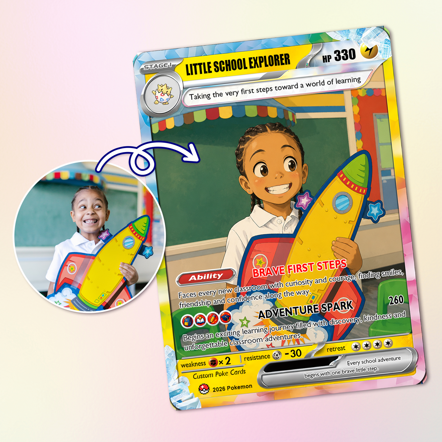 First Day of School Custom Anime Pokémon Card, Personalized Pokémon Card for Kids - Kindergarten Graduation Gift, First Grade Gift from Parents - CPC-BTS-11