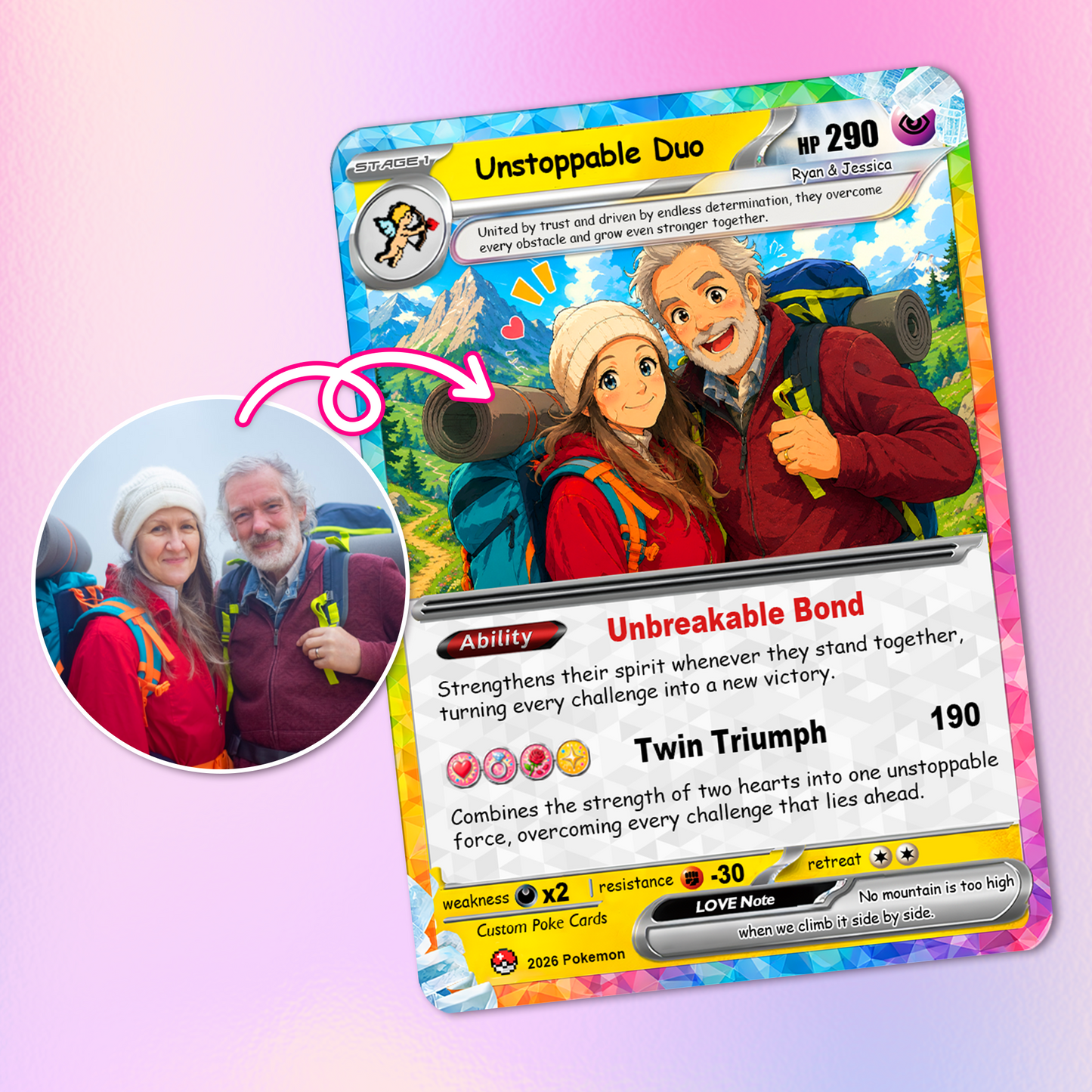 Personalized Poke Cards by Ghibli & Comic Anime Style, Custom Pokémon Cards with Animated Picture, Customizable Pokémon Gift for Him and Her - CPC-152
