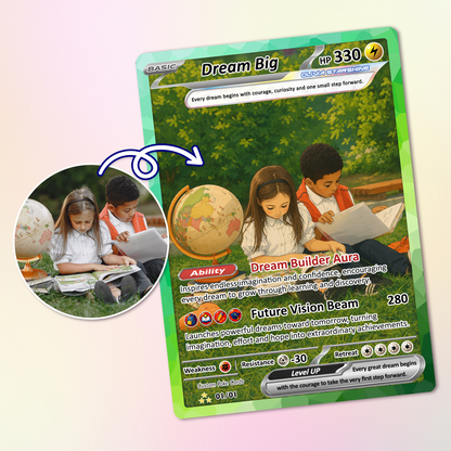 Back to School Custom Pokémon Card - Dream Big Personalized Pokémon Card with Anime Picture for Kids, Students - First Day of School Gift from Parents - CPC-BTS-20