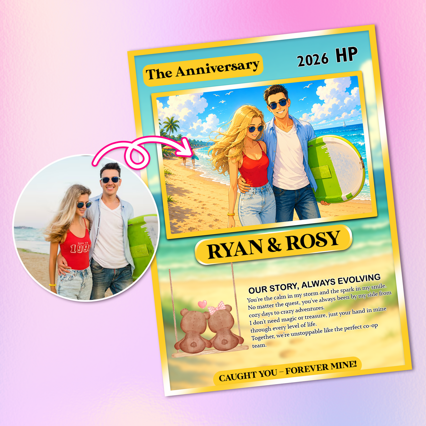 Custom Pokemon Card for Lovers - Personalized Anime-Inspired Pokemon Card - Holographic Effect Available - CPC-27