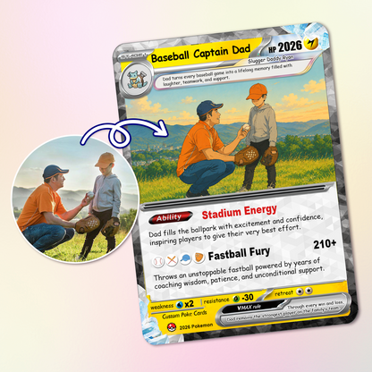Happy Father's Day Custom Pokémon Card for Baseball Dad - Father’s Day Personalized Pokémon Card for Sport Dad - Comic Anime Customizable Gift from Supporter, Wife, Son & Daughter - CPC-135