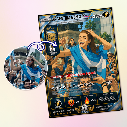 Custom World Cup 2026 Soccer Card, Personalized Football Trading Card, Pokémon-Style Fan Card with Photo, Unique Gift for Soccer Fans - CPC-WC-ARG