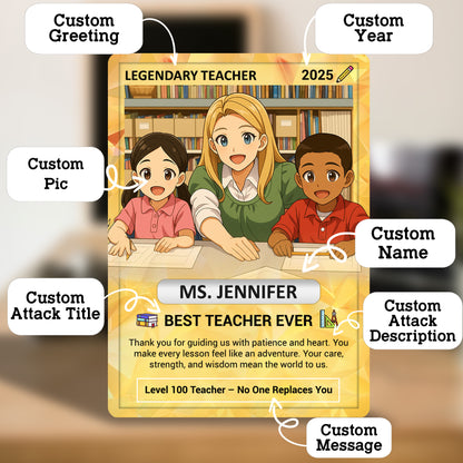 Legendary Teacher Gift Card, Custom Pokemon Cards Teacher Appreciation, Change Your Photo to Ghibli Style, Thank You Teacher Gift, Personalized Pokemon Cards - CPC-67