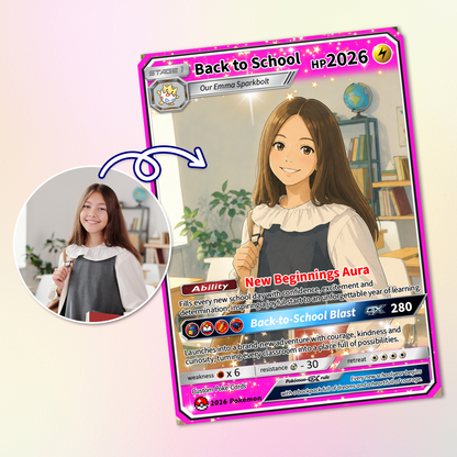 Back to School Custom Pokémon Card with Anime Picture for Kids, Students, Uniqye Gift for Pokémon Fans - Personalized First Day of School Gift from Parents - CPC-BTS-22